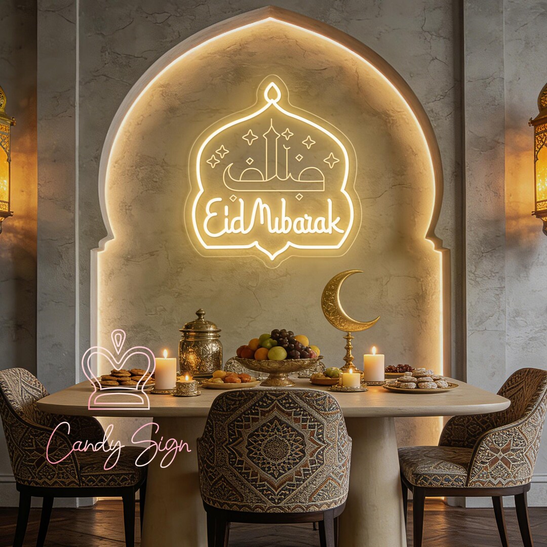 Eid Mubarak Mosque Neon Sign, Custom Ramadan Kareem LED Sign, Islamic ...