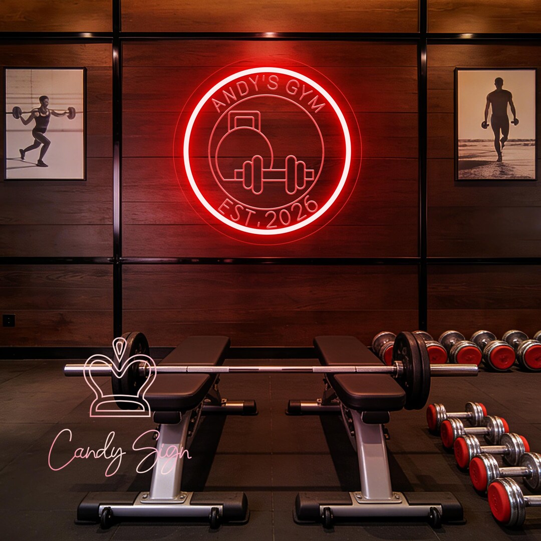Custom Gym Name Neon Sign, Personalized Home Gym LED Light, Dumbbell ...
