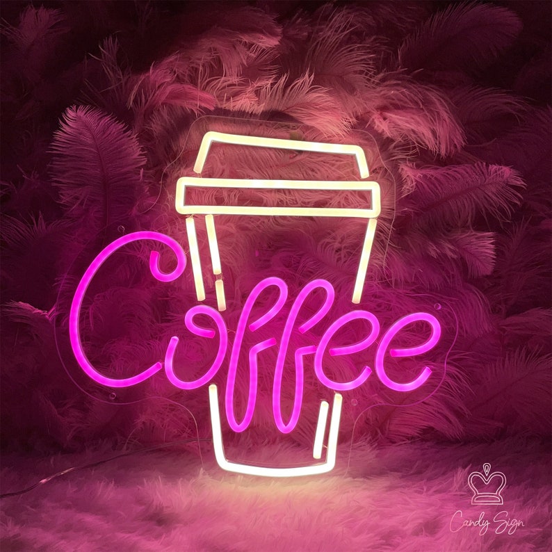 Coffee Cup Neon Signsneon Sign Wall Decorpink Led Etsy