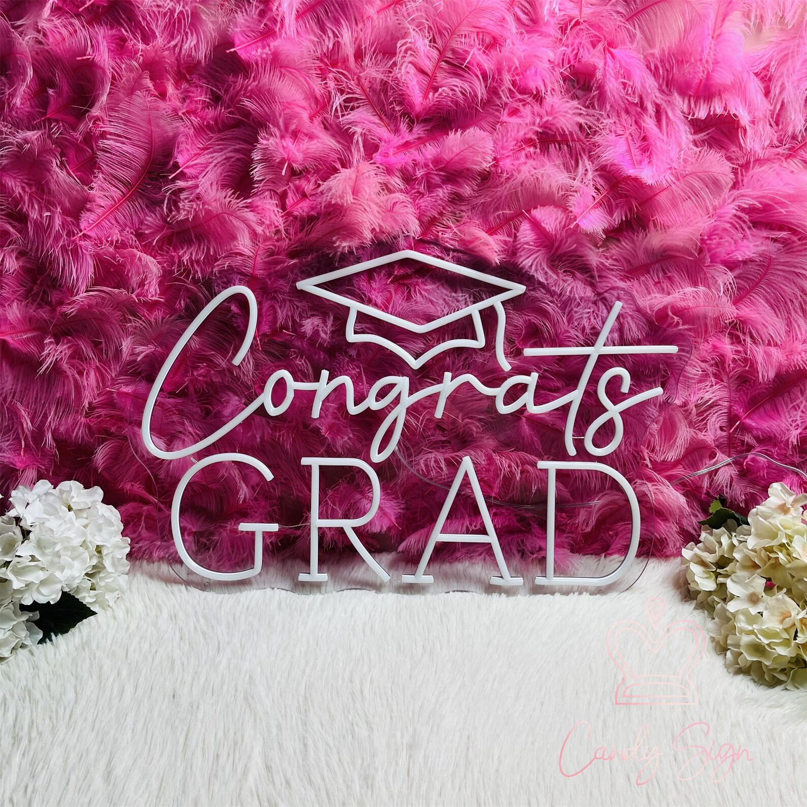 Congrats Grad Cap Neon Sign, Custom Class of 2026 Graduation Party LED ...