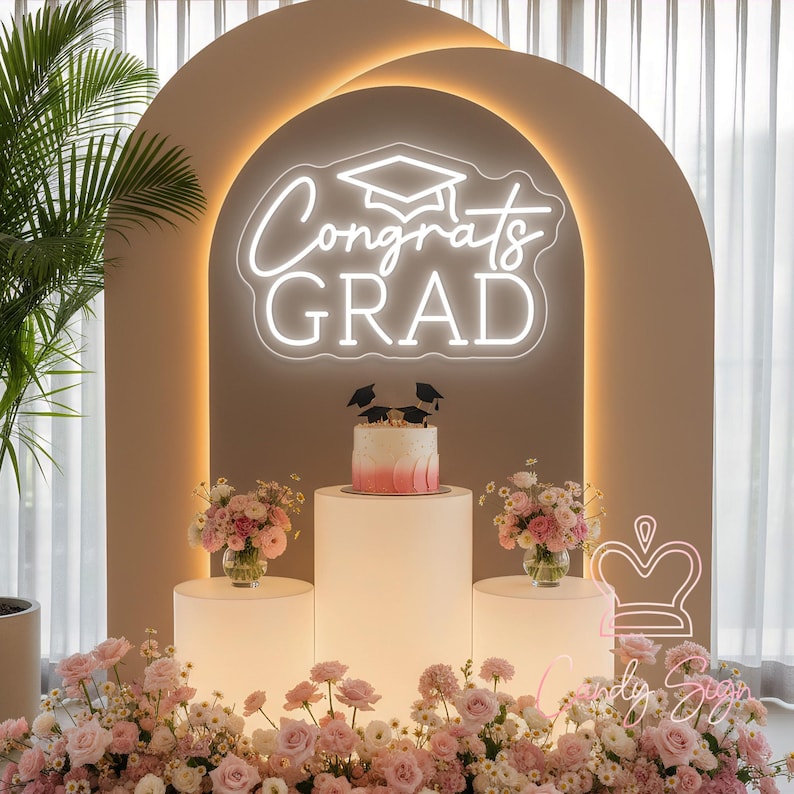 Grad Setup Congrats Grad Cap Neon Sign, Custom Class of 2026 Graduation Party LED ...