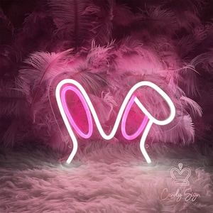 Cute Rabbit Neon Sign, Custom Kids Room Light Sign, Pink Bunny Ear Neon Light, Animal Wall Sign Art, Nursery Room Wall Hanging,Gift for Kids