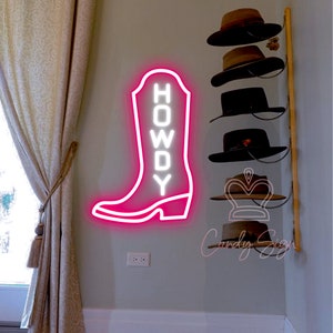 Insegna al neon Howdy Boots, luce al neon LED personalizzata Western Cowgirl, insegne luminose per decorazioni per feste da cowboy, insegna al neon Shop Open, insegna luminosa Western Cowboy