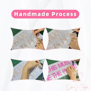 May include: A close-up of the process of making a custom neon sign. The image shows four steps: placing the neon tubing, securing the tubing, attaching the neon tubing to the power source, and testing the sign. The sign says "This must be the place".