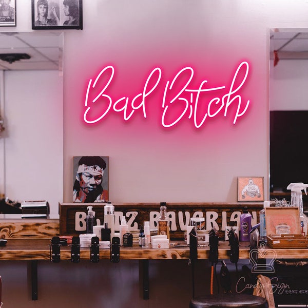 Letrero de neón de Bad Bitch, decoración de fiesta de bar, letrero de neón para dormitorio, letrero LED rosa, decoración de dormitorio rosa, luz LED para habitación de niña, arte de barra de neón, regalo para ella,