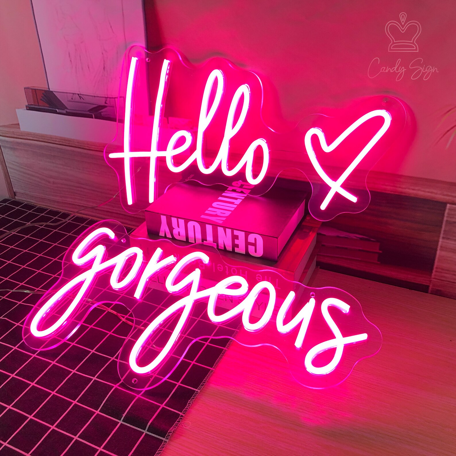 2 Pcs Hello Custom Neon Sign Light Pink Sign Etsy