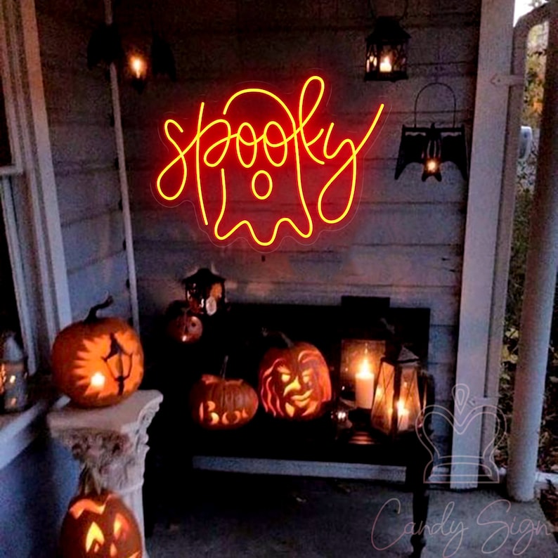 Spooky Boo Neon Sign Custom Halloween Led Light Sign Cute Ghost Light ...