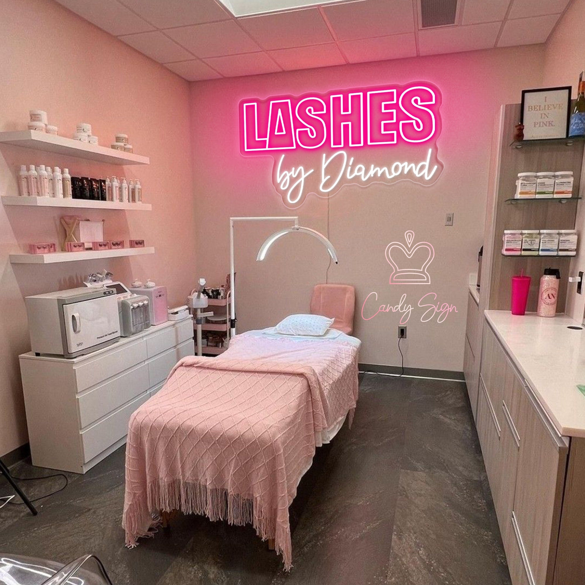Lashes by Diamond Neon Sign,Custom Lash Room Neon Decor,Lash Salon Sign,Led Sign for Beauty Salon,Personalized Acrylic Sign,Gifts For Her