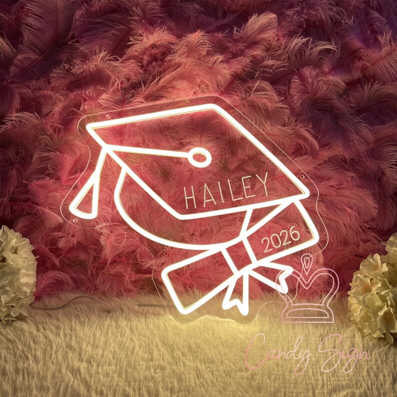 Grad Name Sign Custom Graduation Cap Name Neon Sign, Congrats Grad Name Sign, Class of ...