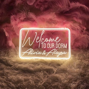 Welcome to Our Dorm Neon Sign Custom Dorm Room Neon Name Sign USB Neon Light for College Girls 3D Engrave Neon Light Up Name Unique Gift