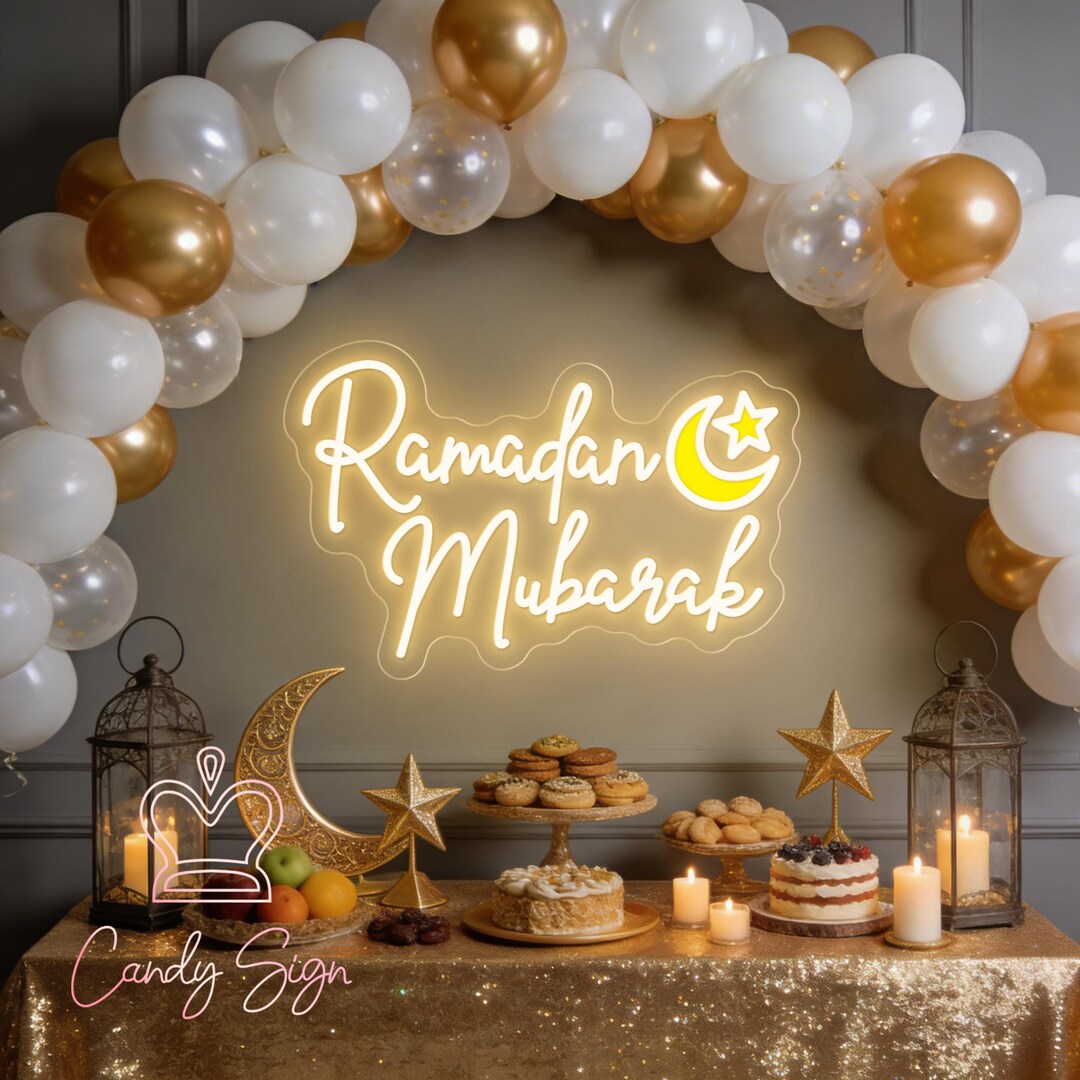 Ramadan Mubarak Crescent Moon Neon Sign, Eid Mubarak Ramadan Kareem LED ...