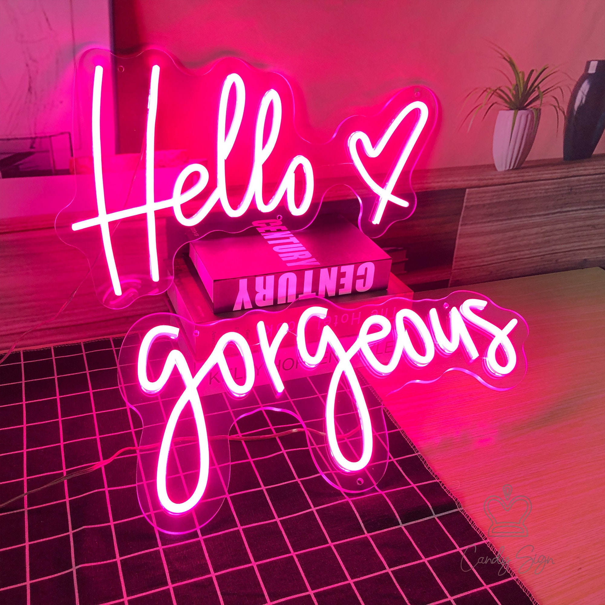 2 Pcs Hello Custom Neon Sign Light Pink Sign Etsy