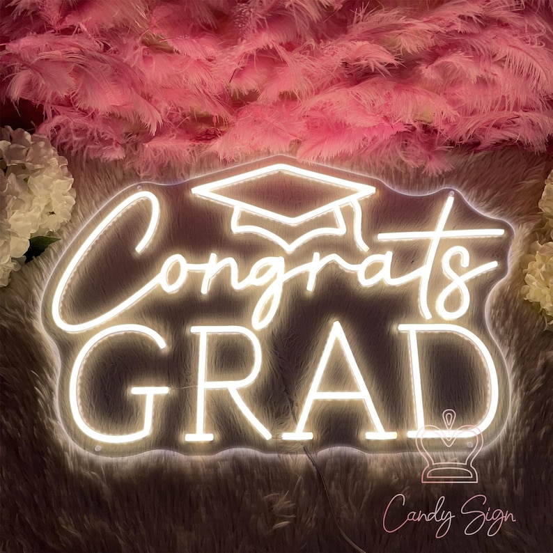 Congrats Grad Cap Neon Sign, Custom Class of 2026 Graduation Party LED ...