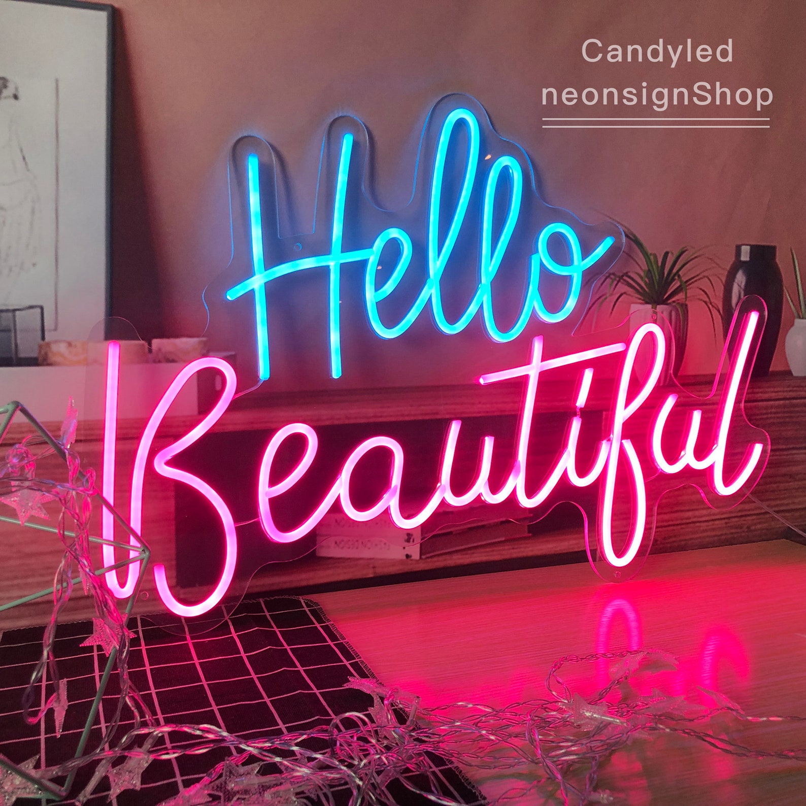 Hello Beautiful Neon Signneon Salon Decorled Sign for Beauty Etsy