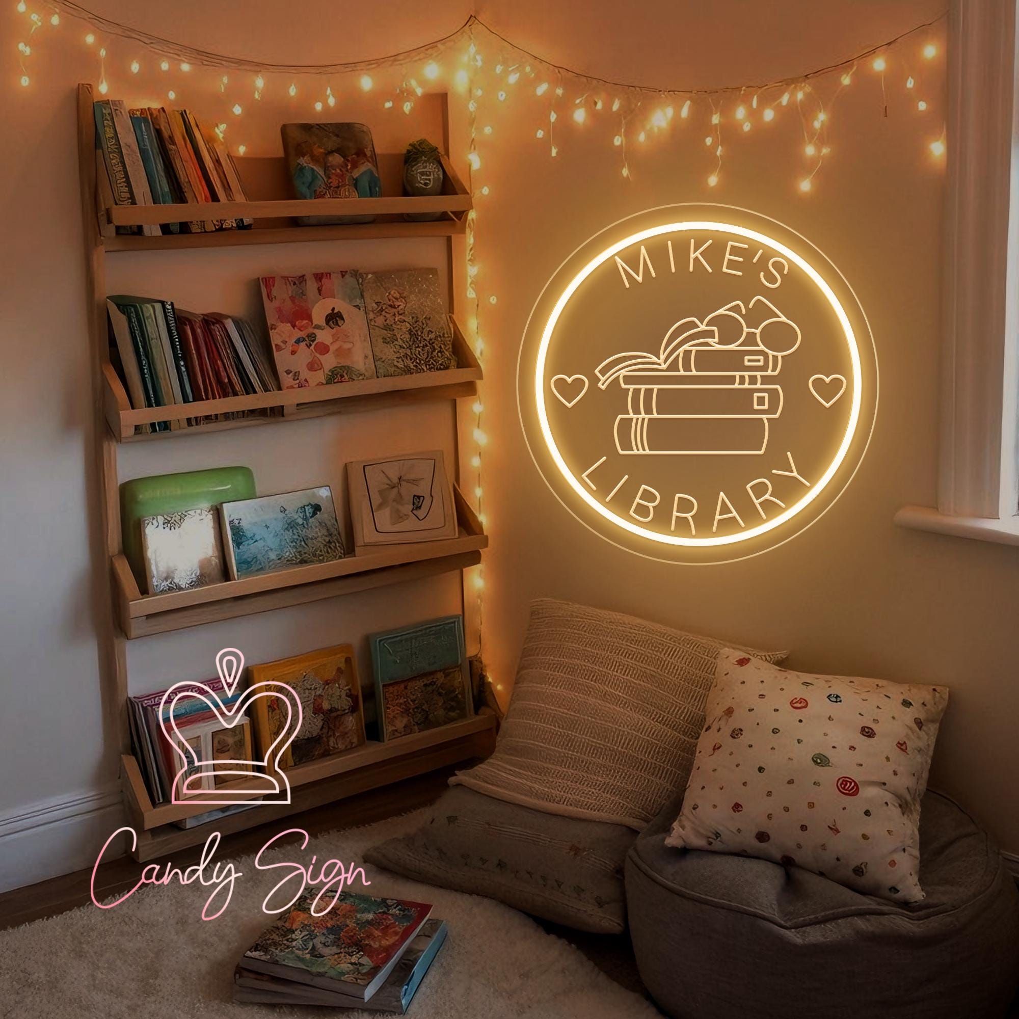Custom Library Name Neon Sign, Home Library LED Light, Reading Room ...