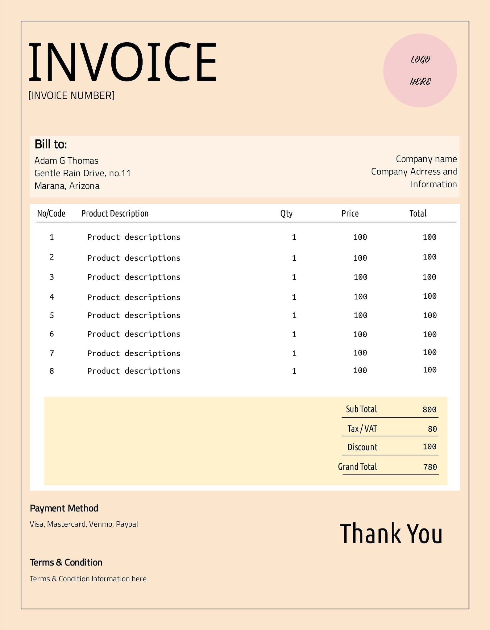 Editable Invoice Template Business Template Etsy