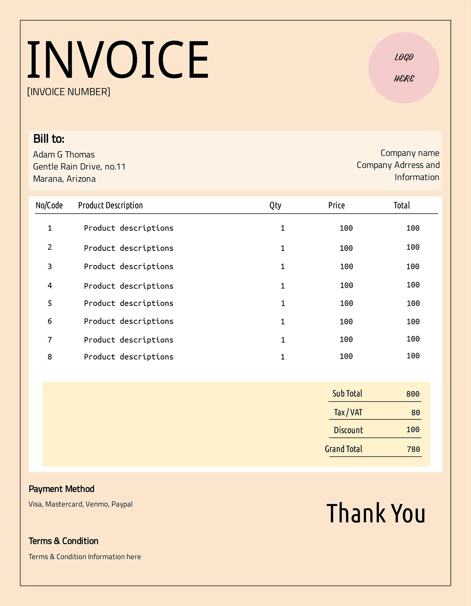 EDITABLE INVOICE TEMPLATE Business Template Etsy