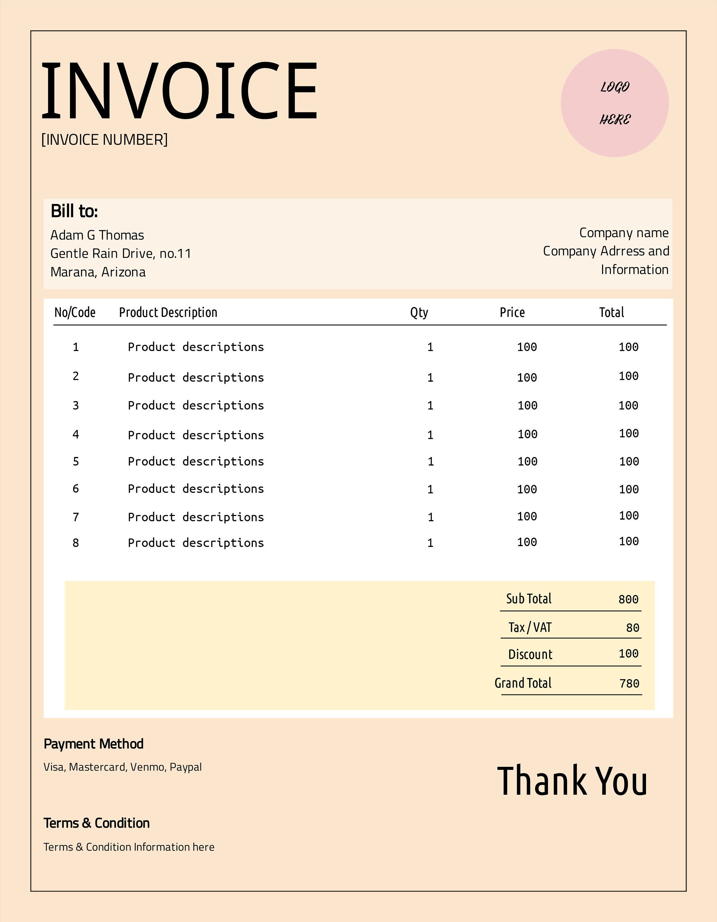 Editable Invoice Template Business Template Etsy