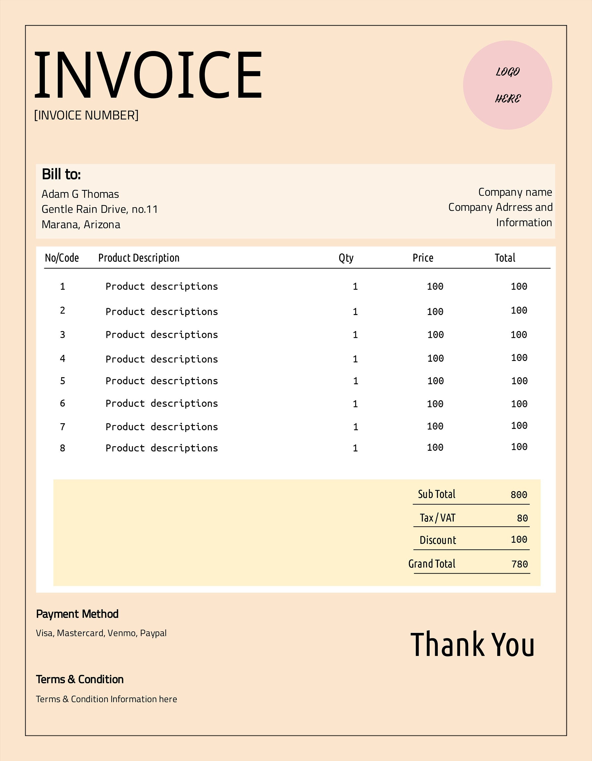 EDITABLE INVOICE TEMPLATE Business Template Etsy
