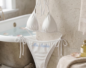 Personalized Embroidered Bridal Bikini | Custom Honeymoon Swimwear | B044D