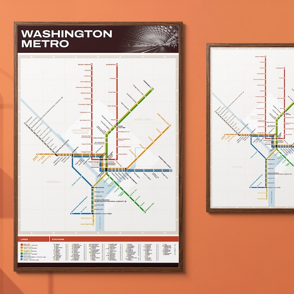 Washington DC Metro Retro Transit Map