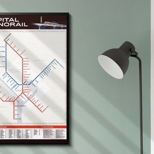 Gerahmte Washington DC Monorail Retro Transit Karte