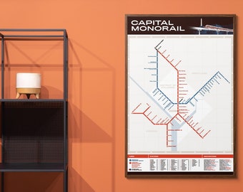 Washington DC Monorail Retro Transit Map