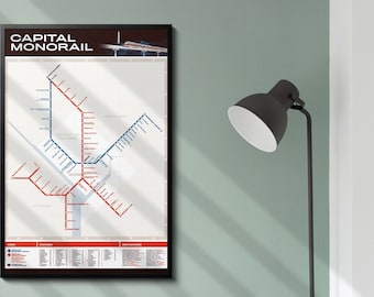 Framed Washington DC Monorail Retro Transit Map