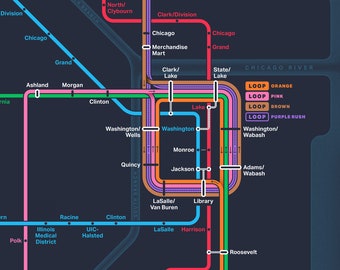 Framed Chicago 'L' Train Map
