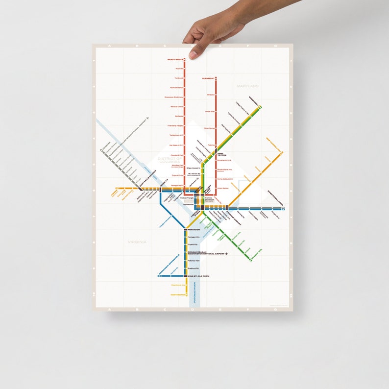 Washington DC Metro Retro Transit Map 18x24 inches