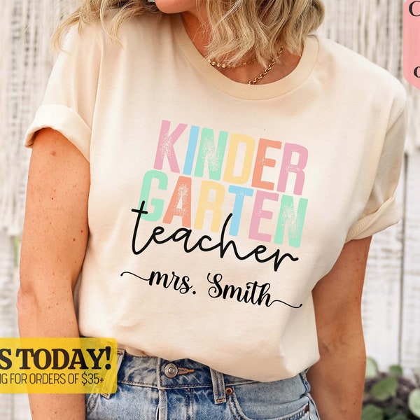 Personalized Kindergarten Teacher Shirt, Custom Teacher Name Shirt, Back to School, First Day of School, Kinder Crew Tee