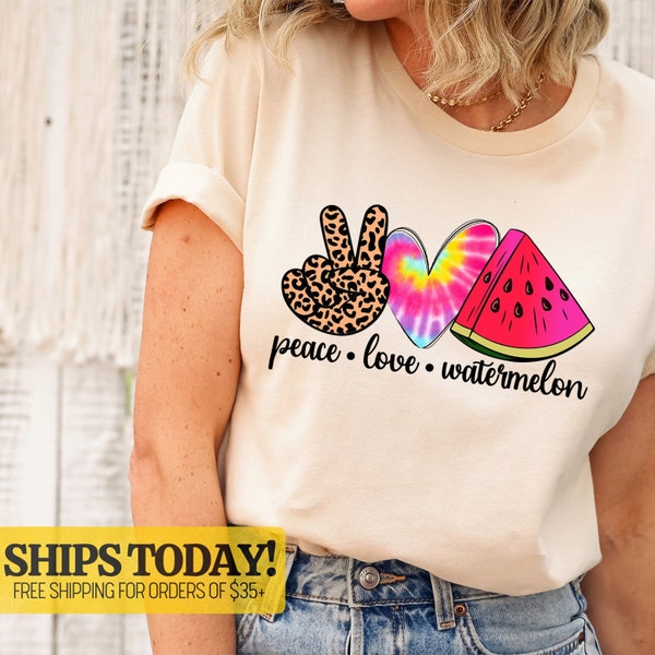 Summer Shirt, Super Cute Peace Love Watermelon T-Shirt, Love Watermelon, Summer Fruit Leopard Tshirt, Summertime Shirt, Gift for Mom