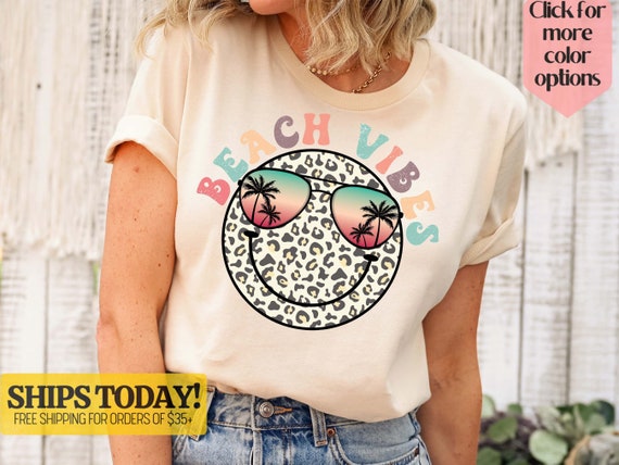 Beach Bum Retro Smiley T shirt Beach Shirts for Women Beach