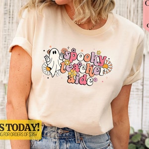 Teacher&#39;s Aide Halloween Shirt, Para Halloween Shirt, Instructional Aide Spooky Shirt, Retro Ghost Shirt, Teacher Aide Halloween Team Gift