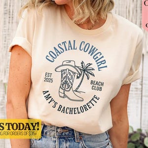 Coastal Cowgirl Bachelorette Tee, Beach Club Party Shirt, Personalized Bridal Party Tee, Bachelorette Party Favor, Cowgirl Bride Shirt
