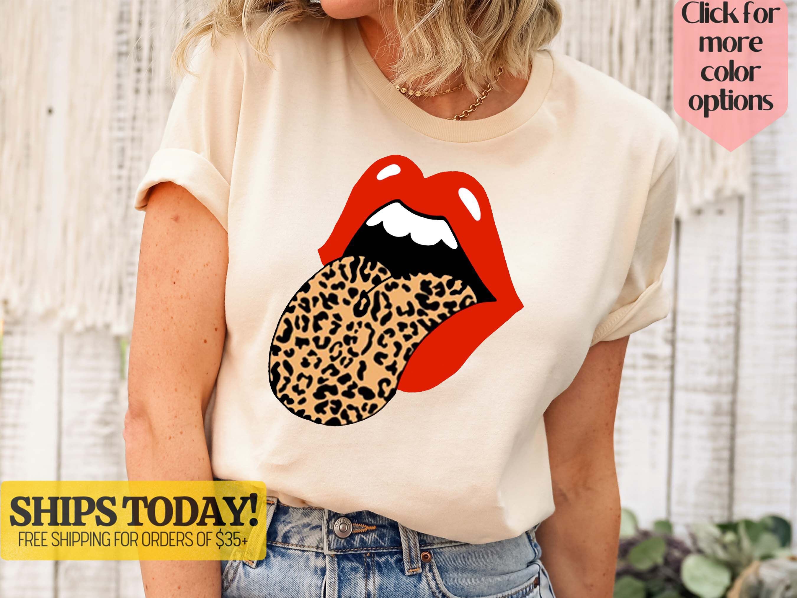 Kiss leopard and Lv monogram tongue on white tshirt