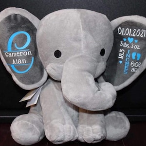 Personalized Birth Stat Elephant, Monogram, Birth Announcement, New Baby Keepsake Stuffed Animal