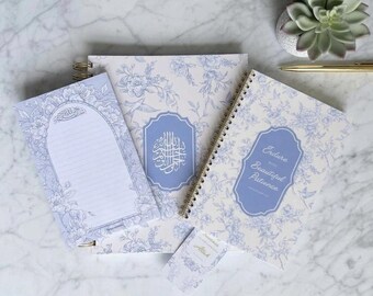 Blue Chinoiserie Gift Set: 12 Month Muslim Planner, notepad, lined journal, bookmark and stickers