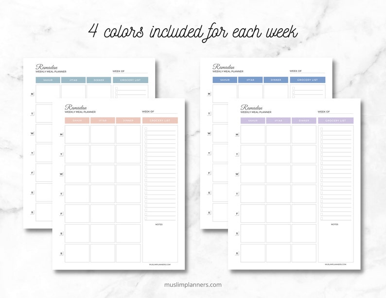 Ramadan Weekly Meal Planner Grocery List Printable Digital Undated 8.5x11 Letter Size image 2