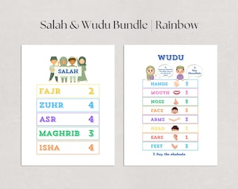 Salah and Wudu Chart Bundle, Muslim Kids Learning (Digital Download)
