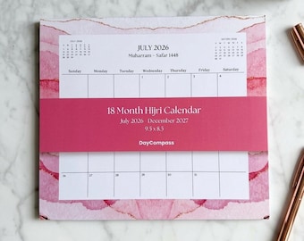 18 Month Hijri Calendar 2026-2027 | Islamic Wall Calendar with Magnet | Academic Desk Calendar, Ramadan & Islamic Months, Muslim Gift