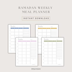 Ramadan Weekly Meal Planner, Grocery List, Printable, Digital Download, PDF
