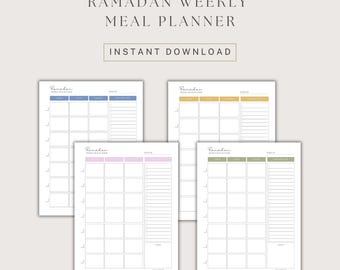 Ramadan Weekly Meal Planner, Grocery List, Printable, Digital Download, PDF