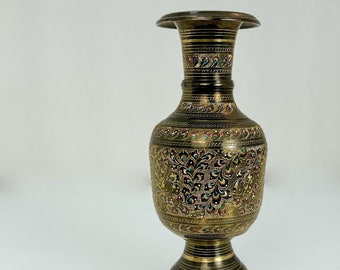 Vintage Indian Floral Brass Bud Vase | Hand Engraved Floral Design | Wedding Gift or Christmas Gift