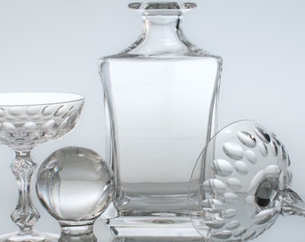 Vintage | Whiskey Decanter with Val Saint Lambert Crystal Martini Glasses | Exceptional Glassware and Beautiful Home Decor