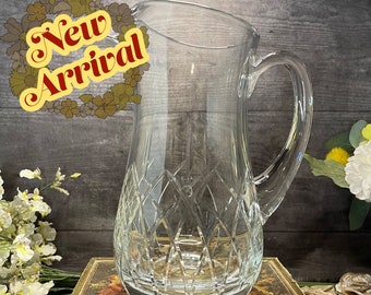 Pitcher | Block Crystal Water Pitcher | Vintage Crystal Pattern | Perfect For Hosting Parties | Hostess Gift | Beautiful Kitchen Decor
