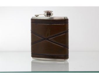 Leather Hip Flask | Leather Wrapped Steel Flask 6 oz. | Excellent Gift