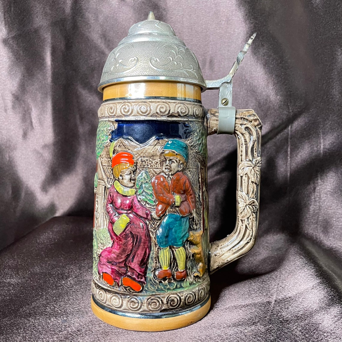 German Beer Stein Music Box Hand Painted Vintage Etsy