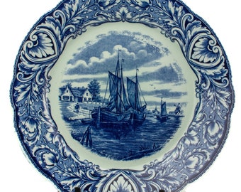Vintage Porcelain Charger | Royal Sphinx Delfts Blue and White Plate | Canal in Holland