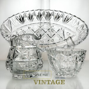 Sugar and Creamer Set with Tray Vintage Dining Table Set Mid Century Crystal Design image 9